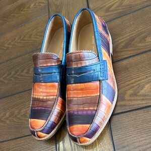Marc Nolan Orange Multi-Color Leather Penny Loafers